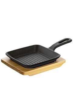 Küchenprofi BBQ Grill- & Servierpfanne eckig Gusseisen mit Holzbrett