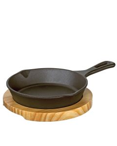 Küchenprofi BBQ Servierpfanne rund Gusseisen mit Stielgriff und Holzbrett