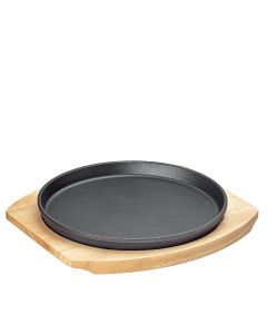 Küchenprofi BBQ Servierplatte rund Gusseisen mit Holzbrett