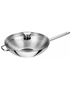 Wok aus Edelstahl mit Stielgriff und Glasdeckel, Ø32cm