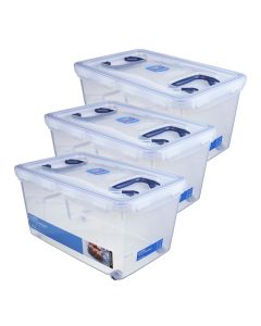 3x Multiple-Use Storage Container with two handles and wheels, 21l (HPL896/3)