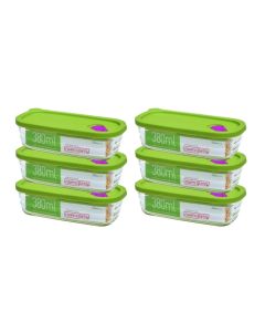 LocknLock 6x Dose oven glass mit grünem Mikrowellen-Deckel, rechteckig, 380ml (LLG325/6)