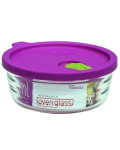 LocknLock Dose oven glass mit lila Mikrowellen-Deckel, rund, 340ml (LLG751)