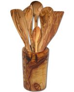 Köcher konisch Olivenholz & 6 Küchenhelfer