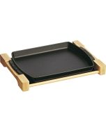 Rectangular serving dish with wooden base